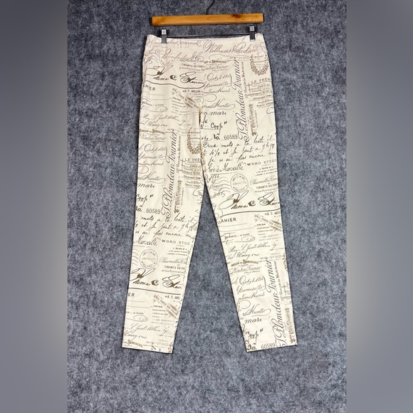 Krazy Larry Beige & BrownCursive Skinny Pants Pull-OnStretch Size 6 - Picture 11 of 12